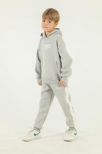 Black One Hooded Cargo Pocket Print Detailed Boy's Tracksuit Set