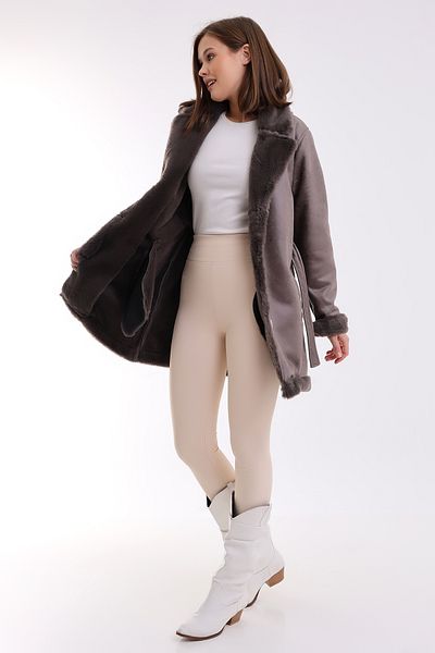 Winmoda34 Γυναικείο δερμάτινο παλτό με γούνα