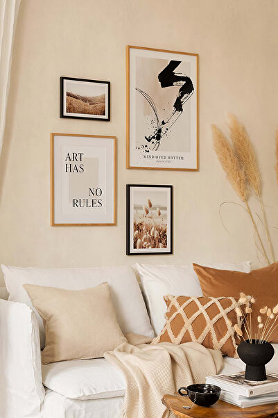 Artavessa 4 Parça Ahşap Çerçeve Görünümlü Mdf Tablo Seti