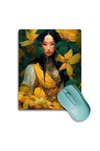 SonicTouch لوحة ماوس/وسادة ألعاب غير قابلة للانزلاق من Japan Forest Fairy باللون الأصفر والأخضر مقاس 17 × 21 سم