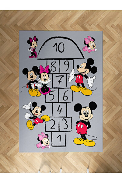 MEKTA HOME BEBEK VE ÇOCUK ODASI Mickey ve Minnie Mause Desenli Seksekli Halı
