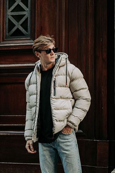 DENSMOOD MEN'S CREAM HOODED WATER AND WIND RESISTANT INSIDE LINED COAT