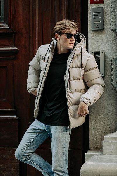 DENSMOOD MEN'S CREAM HOODED WATER AND WIND RESISTANT INSIDE LINED COAT