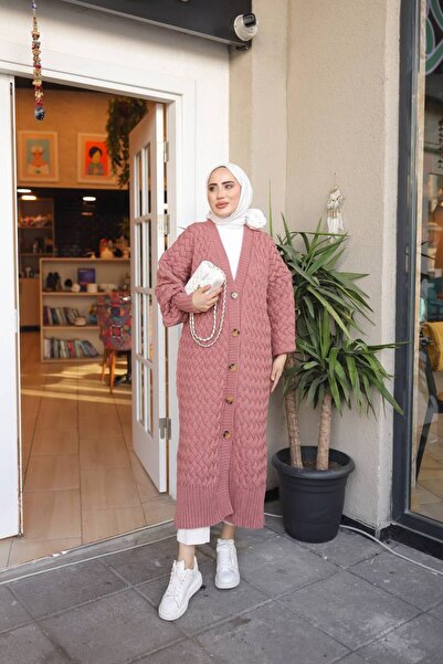 Pamuk Butik Γυναικεία πλεκτή ζακέτα με κουμπιά σε όλο το μήκος Dusty Rose