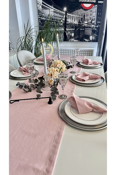 Decamor home Λινάρι με υφή Ανέμελη Πούδρα Ροζ Long Runner