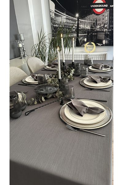 Decamor home Linen Texture Smoked Gray Table Cloth