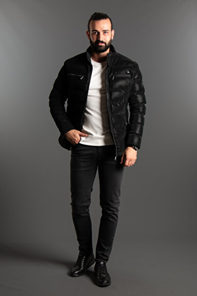 ZEKİ ÖZER ΑΝΔΡΙΚΟ ΜΑΥΡΟ ΔΕΡΜΑΤΙΝΟ ΠΑΛΤΟ ΕΙΣΑΓΩΜΕΝΟ ΜΕ ΨΗΛΟ ΓΙΑΚΑ