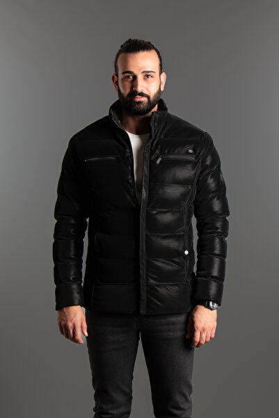 ZEKİ ÖZER ΑΝΔΡΙΚΟ ΜΑΥΡΟ ΔΕΡΜΑΤΙΝΟ ΠΑΛΤΟ ΕΙΣΑΓΩΜΕΝΟ ΜΕ ΨΗΛΟ ΓΙΑΚΑ