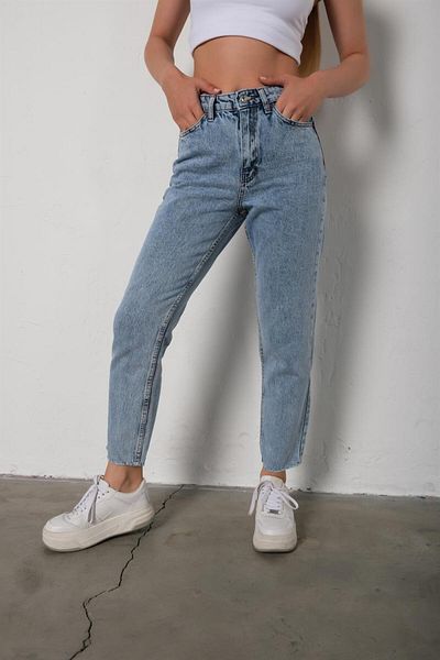 TugsatTasarTekstil Lora xst Albastru deschis Zăpadă Talie Extra Înaltă Iubita Femei Mom Jeans Pantaloni Denim