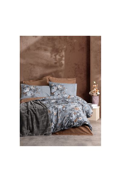 Cotton Box Smooth Anthracite Trim Double Blanket Duvet Cover Set