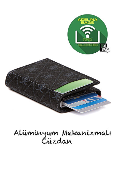 Newish Adelina Siyah Unisex Rio Mekanizmalı Otomatik Kızaklı Kartlık Cüzdan