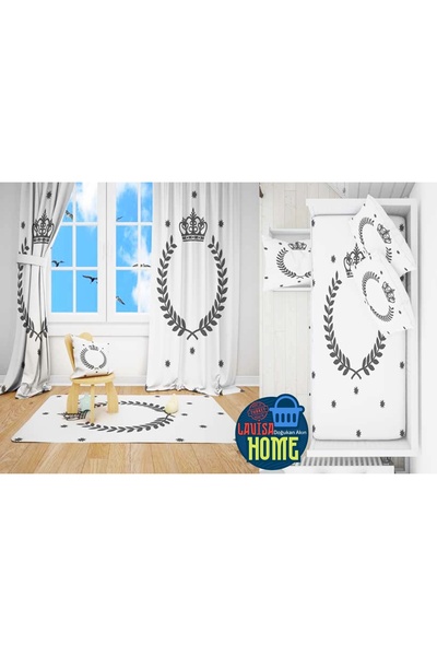 Lavisa Kral Taçlı Model Dijital Baskı 2 fon Perde & Yatak Örtüsü ve Yastık Kı...