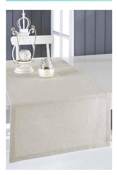 ALTINPAMUK Vintage Beige Linen Runner Cover - Organic Raw, 40x140