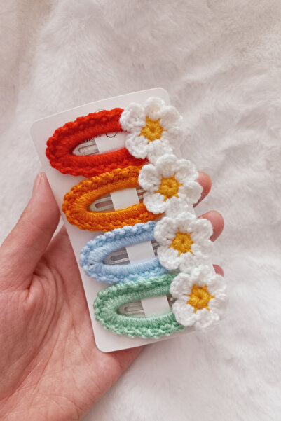 zanaatçı anne Girl's Amigurumi Knitting Rope Handmade Set of 4 Colorful Daisy...