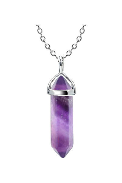 NBS Beautiful Naturel Stones قلادة من حجر الجمشت الطبيعي الحقيقي (يشمل السلسلة)