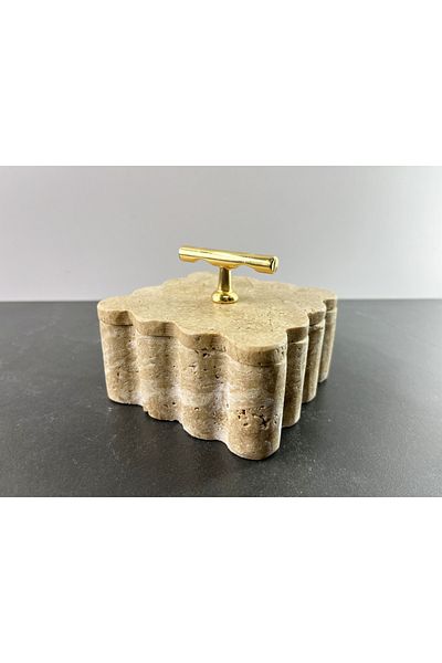 Modestmar Natural Travertine Marble Bowl, Marble Jewelry Box, Marble Organizer Gold Coral, Edge Detailed