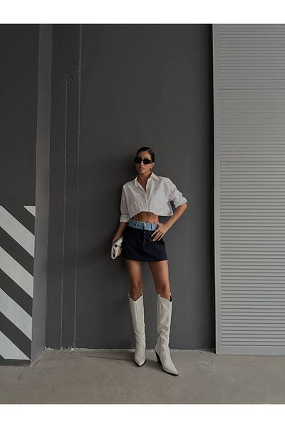 LB Laluna Butik Γυναικεία τζιν Λεπτομερής Μίνι Υφασμάτινη Φούστα