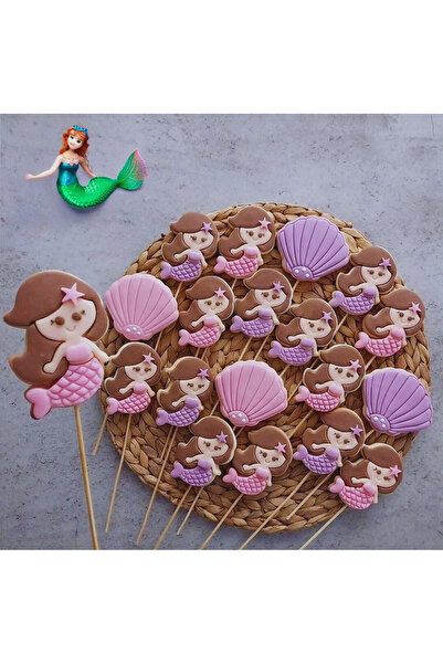 Tatlı Armağanlar Çubuklu Renkli Deniz Kızı Ve Istiridye Model Butik Kurabiye - 20 Adet