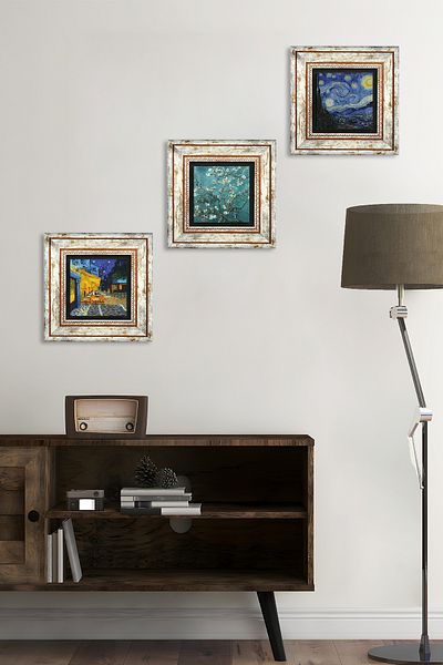 Pinecone Van Gogh Cafe Terrace at Night, Starry Night, Almond Tree Stone Wall Painting Framed Wall Decor