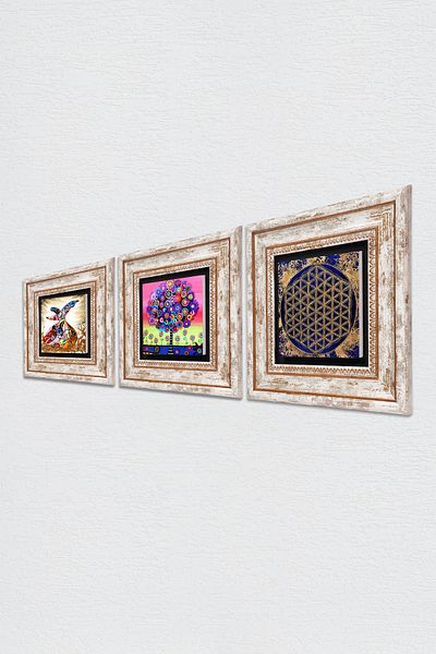 Pinecone Flower of Life, Tree of Life by Karla Gerard, Whirling Dervish Stone Wall Painting Framed Wall Decor 3 Piece Painting