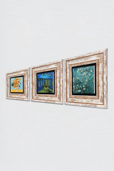 Pinecone Van Gogh Stone Wall Painting Framed Wall Decor 3 Piece Painting Set Wall Art Tk3-506