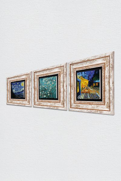 Pinecone Van Gogh Cafe Terrace at Night, Starry Night, Almond Tree Stone Wall Painting Framed Wall Decor