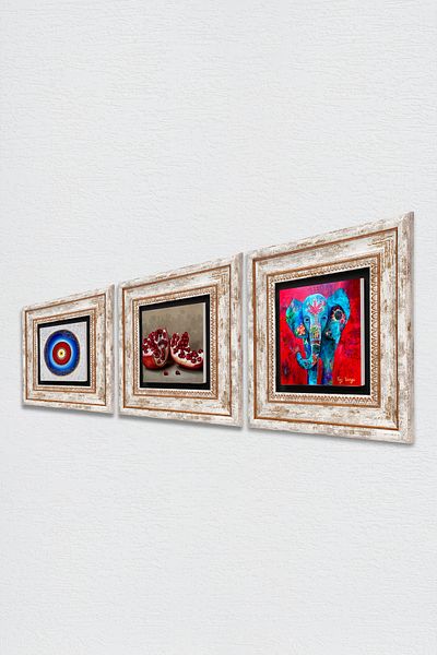 Pinecone Evil Eye, Elefant, Pictură pe perete cu piatră de rodie Decor de perete înrămat Set de pictură 3 piese Wall Art Tk3-1690
