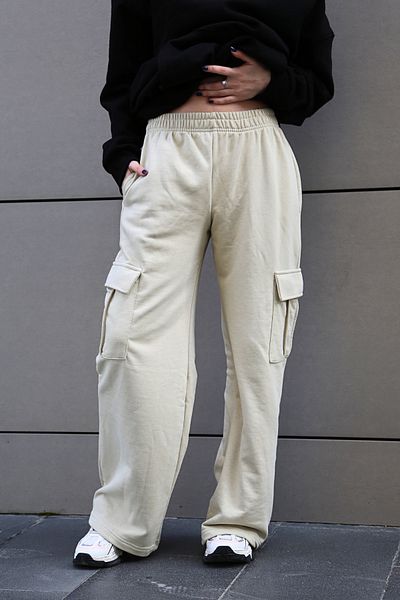 Madmext Beigefarbene Damen-Jogginghose mit weitem Bein und Cargotasche Mg1615