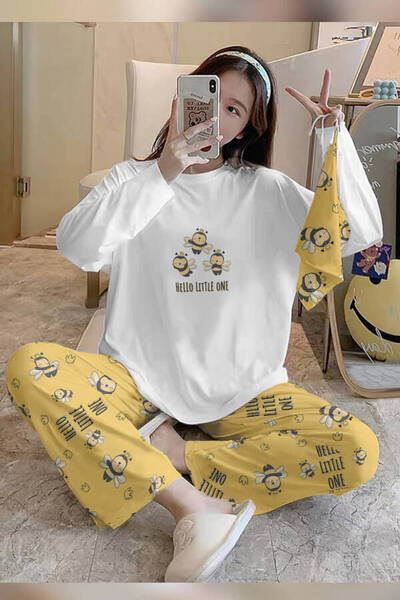 PEMBİŞ HOMEWEAR Bahd Bees1-white Süpersoft Kadın Pijama Takımı 3611