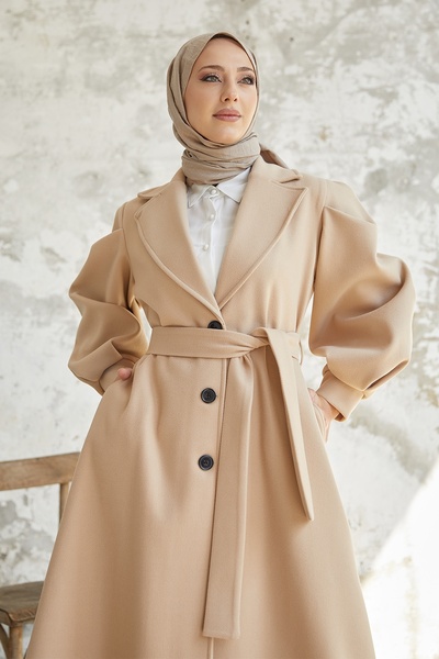 InStyle Palton Diana din cașmir cu mânecă cu balon - bej