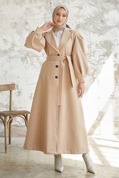 InStyle Palton Diana din cașmir cu mânecă cu balon - bej