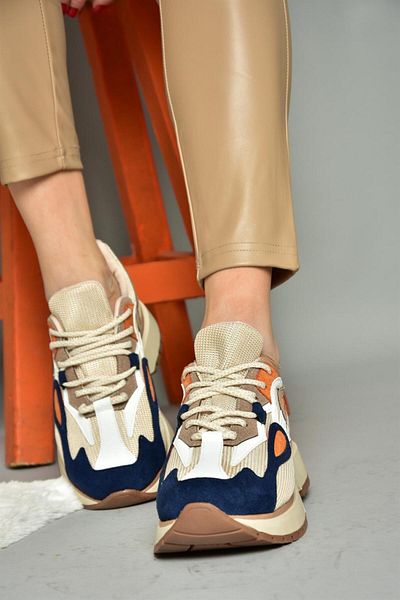 Fox Shoes R312510504 Béžová/Navy Blue Fabric Dámská sportovní obuv Tenisky