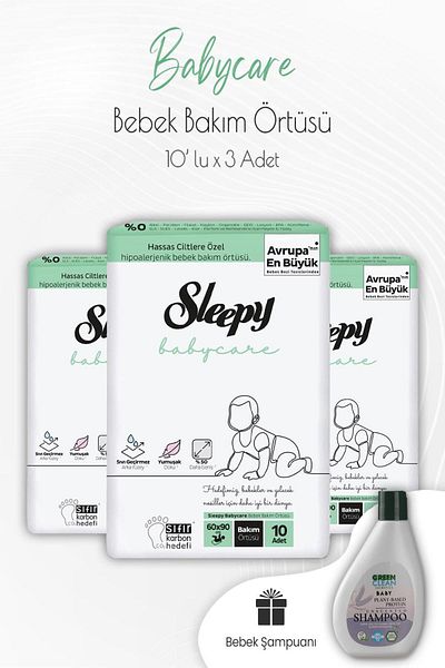 Sleepy Babycare Baby Care Cover 10 x 3 Pieces and Baby Shampoo