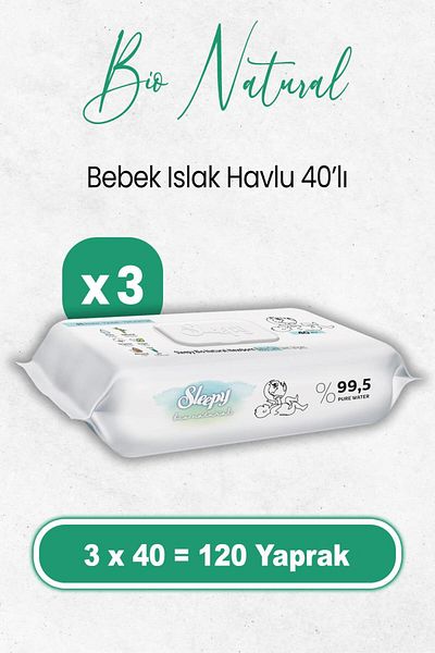 Sleepy Bio Natural Newborn Wet Towel 40 X 3 Pieces (120 SHEETS)