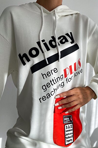 FEMELLE Γυναικείο μπλουζάκι με 3 νήματα με ραβδώσεις τσέπης και λεπτομερές σχέδιο με κουκούλα