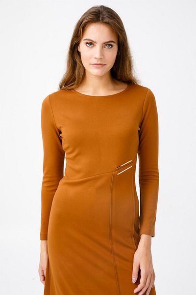 Esswaap Asymmetrical Cut-Cut Accessory Dress Camel