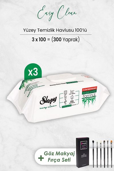 Sleepy Easy Clean Surface Cleaning Towel 100 Pieces X 3 Pieces And Eye Makeup Brush Set