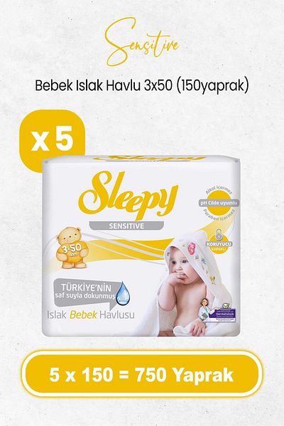 Sleepy Sensitive Wet Baby Wipes 3x50 X 5 Pieces (750 SHEETS)