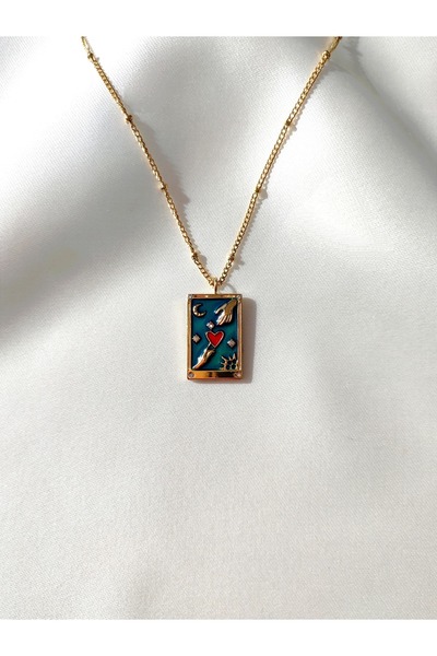 Evorya قلادة نسائية من الفولاذ المقاوم للصدأ أصلية باللون الكاكي التارو على ش...