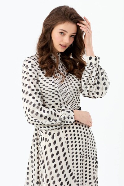 Esswaap Emprime Puan Desenli Elbise Siyah