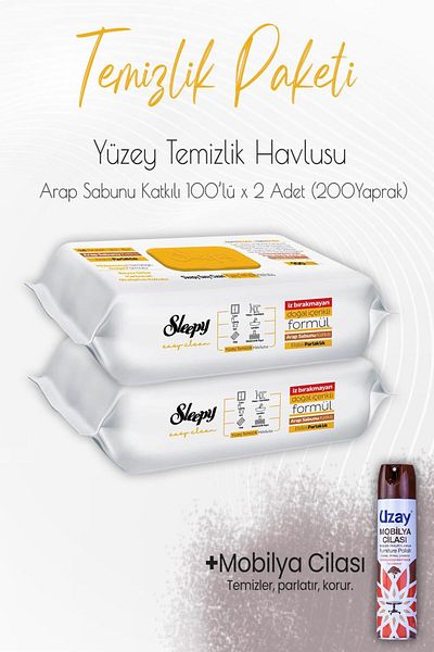 Sleepy Düvenci Cleaning Package 9 (Soap Soap Cleaning Towel 200 Sheets and Furniture Polish)