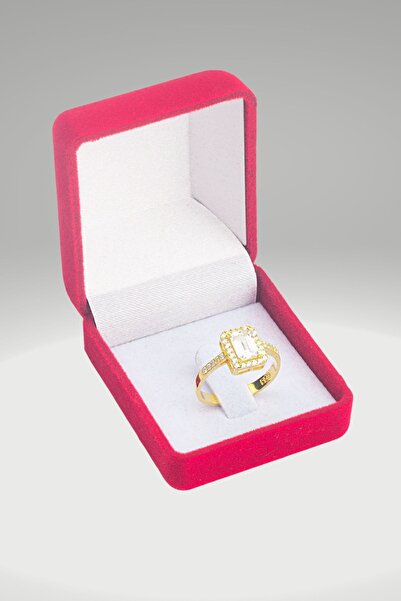 byess 925 Ayar Gümüş Özel Kadife Kutulu Baget Taşlı Tektaş Yüzük