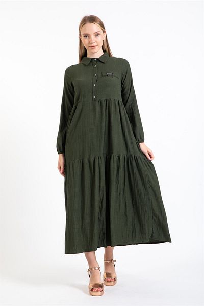 Esswaap Brooch Detailed Dress Khaki