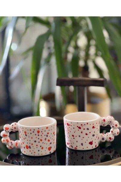 MeGgDecor Boncuk Kulp Rengarenk Mug Fincan Kupa