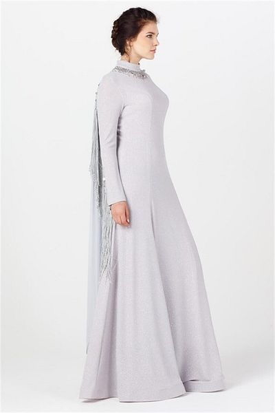 Esswaap Back Tasseled Evening Dress Gray