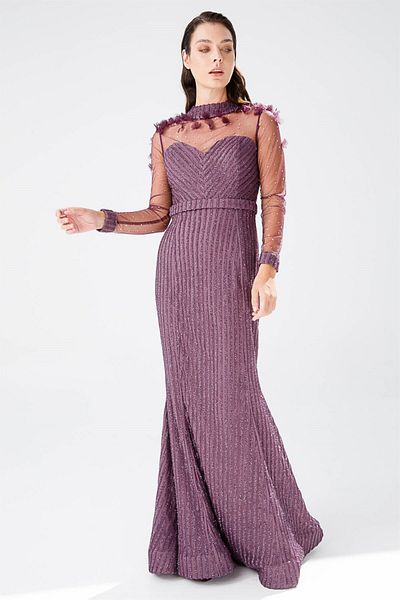 Esswaap Stylish Evening Dress with Fish Cut, Tulle and Lace Lilac