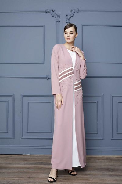 Esswaap Powder - 2-Piece Dress Long Jacket Stoned Evening Dress Set