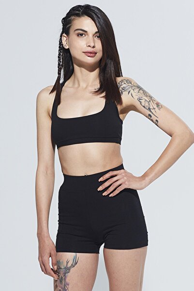 Comm-Ci Darla Black Organic Cotton Cross Back Design Sports Cut Bra