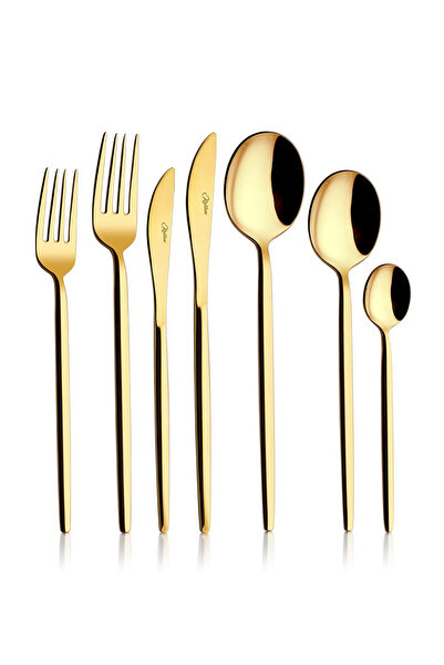 kalben Amore Titanium Shiny Gold 7 Piece Single Fork Spoon Knife Set
