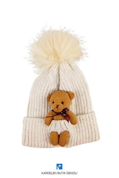 Kardelen Butik Denizli Bonnet cu pompon ursuleț pentru copii (vârste 7-12)